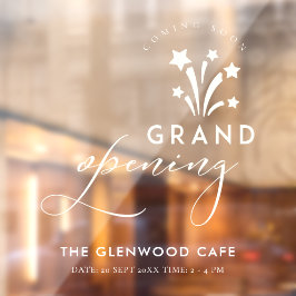 Grand Opening Firework Star White kommt bald Fensteraufkleber