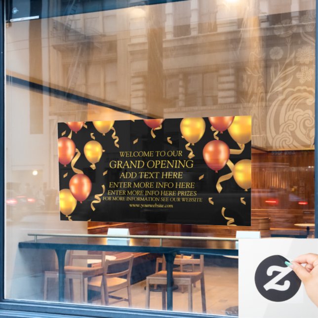 Grand Opening Gold Balloons Ribbons Shop anpassen Fensteraufkleber (Café-Fenster)