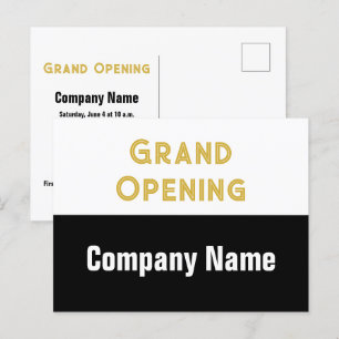 Grand Opening Gold Black and White Company Name Postkarte