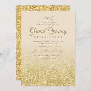 Grand Opening Gold Glam Glitzer Cream Einladung
