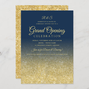 Grand Opening Gold Glam Glitzer Navy Einladung