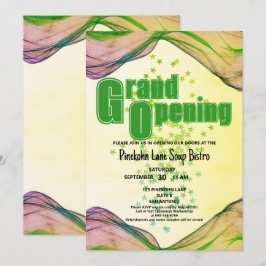 Grand Opening Green Yellow Border Wave Stars Einladung