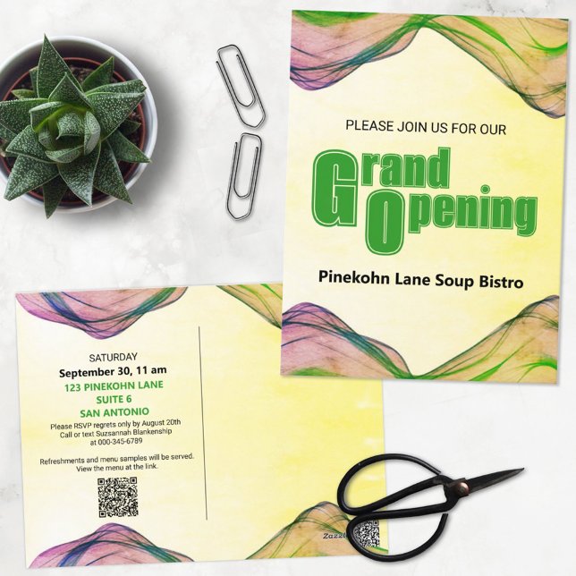 Grand Opening Green Yellow Watercolor Border Wave Postkarte (Von Creator hochgeladen)