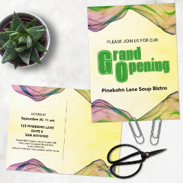 Grand Opening Green Yellow Watercolor Border Wave Postkarte