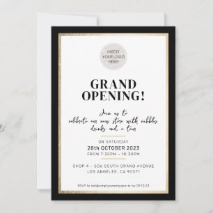 GRAND OPENING moderner Minimal Logo Store schwarz Einladung
