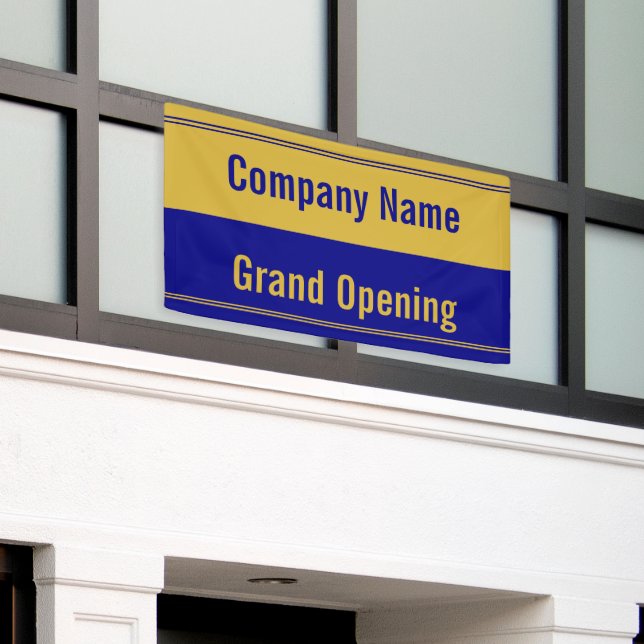 Grand Opening Navy Blue and Gold Company Name Banner (Äußeres Gebäude)