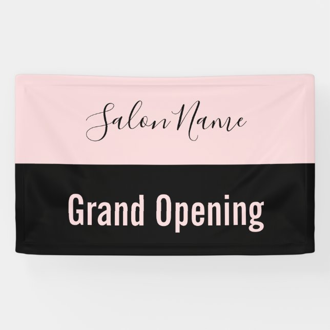 Grand Opening Pale Black Script Schönheitssalon Banner (Horizontal)