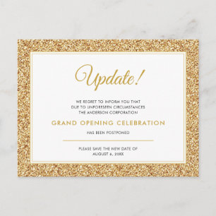 Grand Opening Update annulliert Gold Glitzer Postkarte