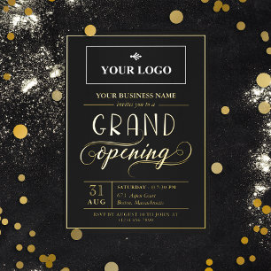 Grand Opening von Schwarz-Gold-Logos Folieneinladung