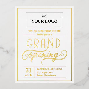 Grand Opening von White & Gold-Logos Folie Einladungspostkarte