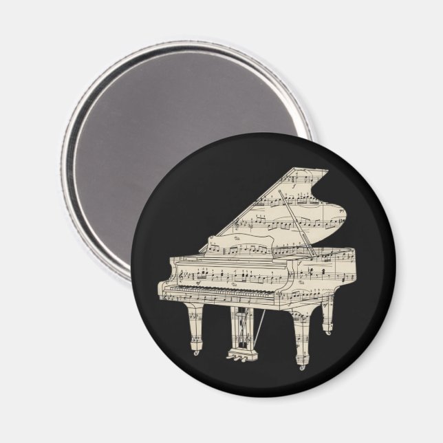 Grand Piano and Music Notes Magnet (Vorderseite/Rückseite)