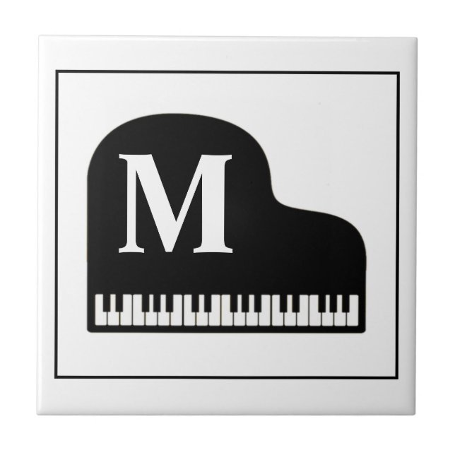 Grand Piano Monogram Pianist Black and White Fliese (Vorderseite)