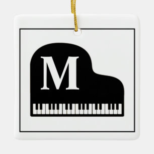 Grand Piano Monogram Pianist Black and White Keramikornament