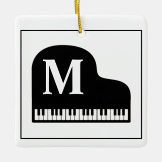 Grand Piano Monogram Pianist Black and White Keramikornament