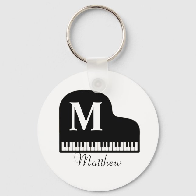 Grand Piano Monogram Pianist personalize Schlüsselanhänger (Vorderseite)