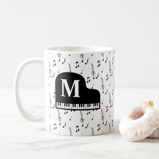 Grand Piano Musiknote Monogram Pianist Kaffeetasse (Mit Donut)