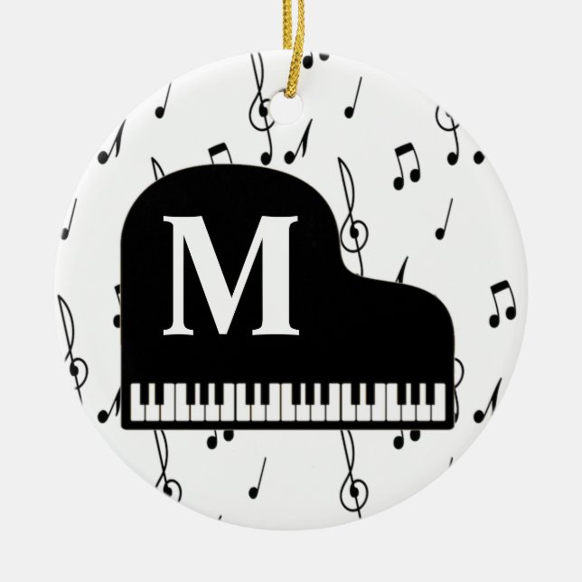 Grand Piano Musiknote Monogram Pianist Keramik Ornament (Vorne)