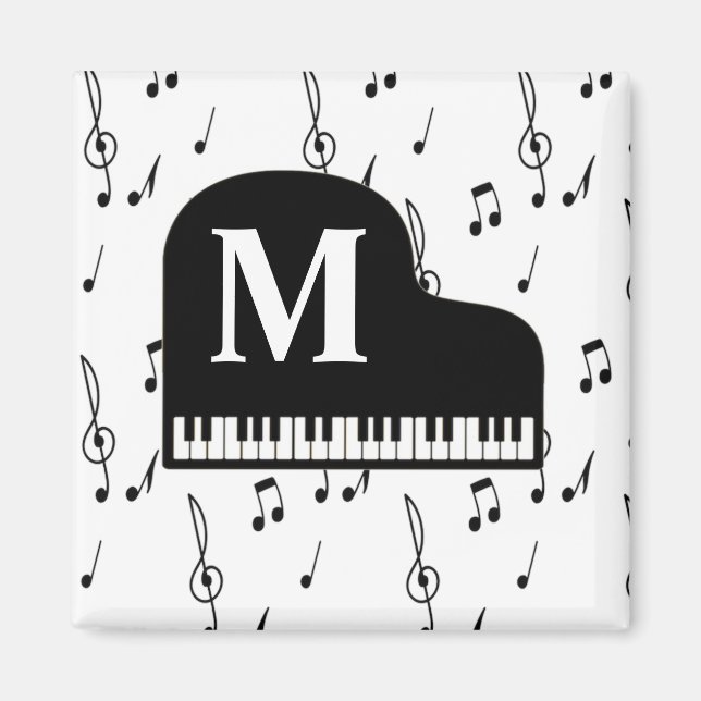Grand Piano Musiknote Monogram Pianist Magnet (Vorne)