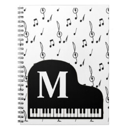 Grand Piano Musiknote Monogram Pianist Notizblock