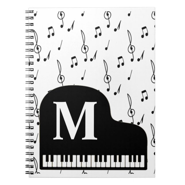 Grand Piano Musiknote Monogram Pianist Notizblock (Vorderseite)
