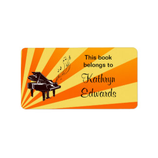 Grand Piano Notes Yellow and Gold Buchzeichen Adressaufkleber