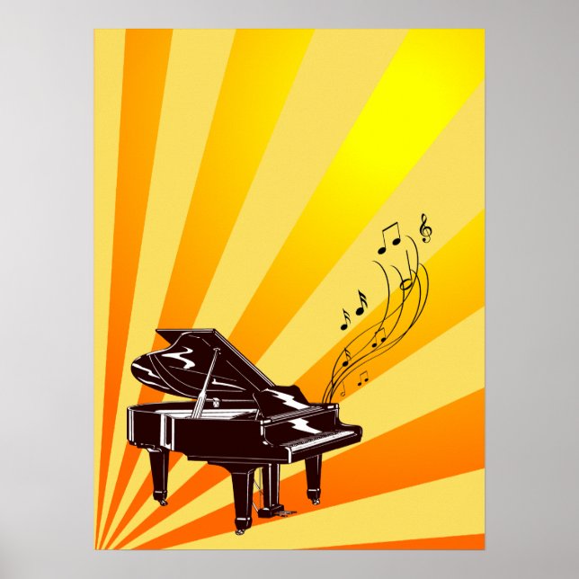 Grand Piano Notes Yellow and Gold Poster (Vorne)