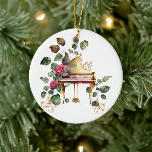 Grand Piano und Blumenweihnachtsdekoration Keramik Ornament