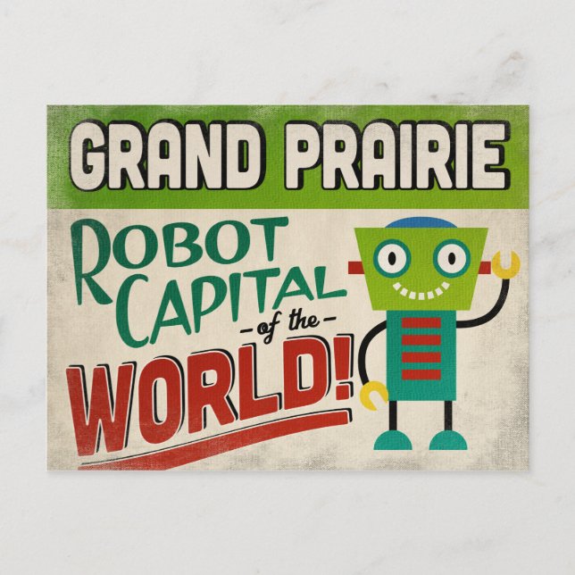 Grand Prairie Texas Robot - Funny Vintag Postkarte (Vorderseite)
