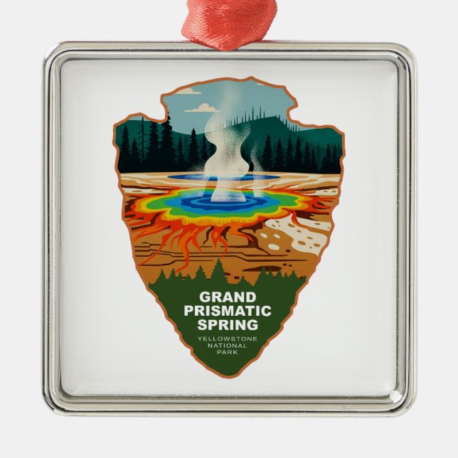Grand Prismatic Spring Yellowstone Arrowhead Ornament Aus Metall (Vorne)