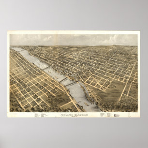 Grand Rapids Michigan 1868 Antique Panoramabalkart Poster