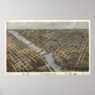 Grand Rapids Michigan 1868 Antique Panoramabalkart Poster