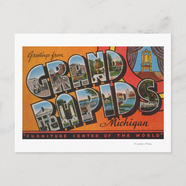 Grand Rapids, Michigan - Große Buchstabenszenen Postkarte (Vorderseite)