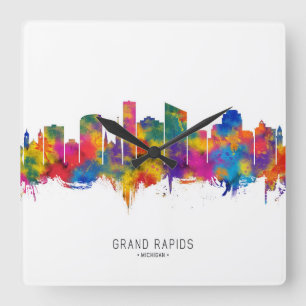 Grand Rapids Michigan Skyline Quadratische Wanduhr