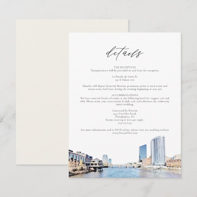 GRAND RAPIDS Skyline Wedding Details Card Einladung (Vorne/Hinten)