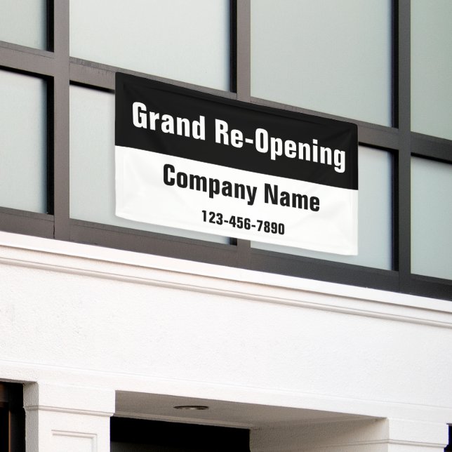 Grand Re-Opening Black and White Company Name Banner (Äußeres Gebäude)