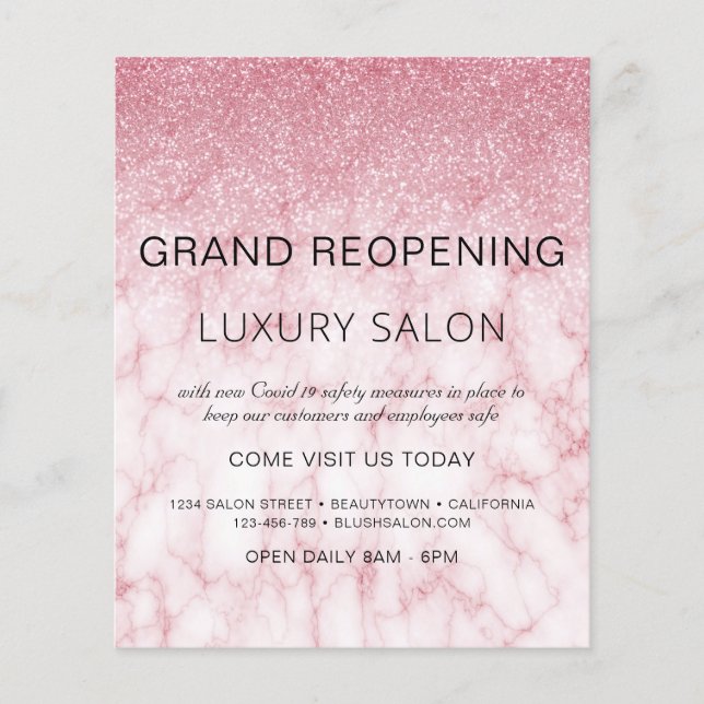Grand Reöffnende Marble Pink Glitzer Salon Flyer (Vorne)