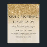 Grand Reöffning Gold Glam Glitzer Salon Flyer<br><div class="desc">Glam Gold Ombre Sparkle und Glitzer Grand Wiedereröffnung Glam Luxury Friseur Salon, Beauty Store, Eyelashes, Nägel, Makeup, Microblading, Haar Stylist, Lashes, Hair Stylist oder Make Up Up Artist Business Flyer mit eigenem Namen und Rücksendeadresse hinzufügen. Dieses einfache, moderne und elegante personalisierte Design ist perfekt für die Wiedereröffnung Ihres Unternehmens nach...</div>