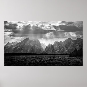Grand Teton Mountain Range in Schwarz und Weiß Poster