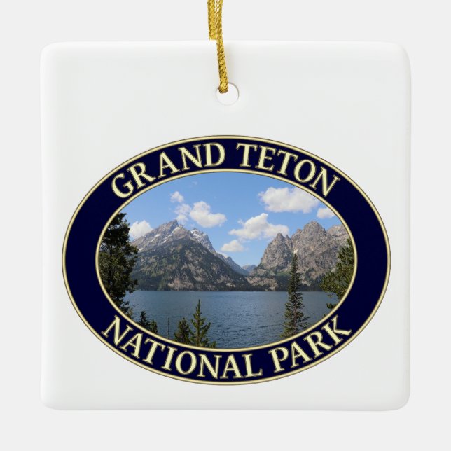 Grand Teton Mountains and Jenny Lake, Wyoming Keramikornament (Vorderseite)