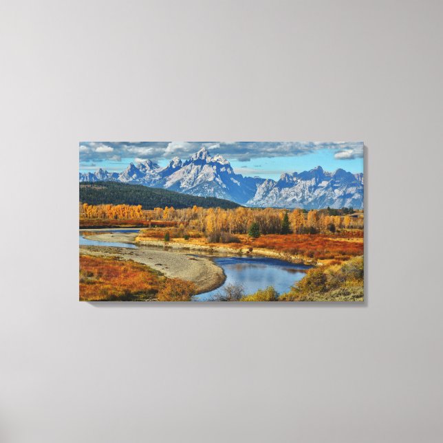 Grand Teton Mountains River View im Herbst Leinwanddruck (Vorderseite)