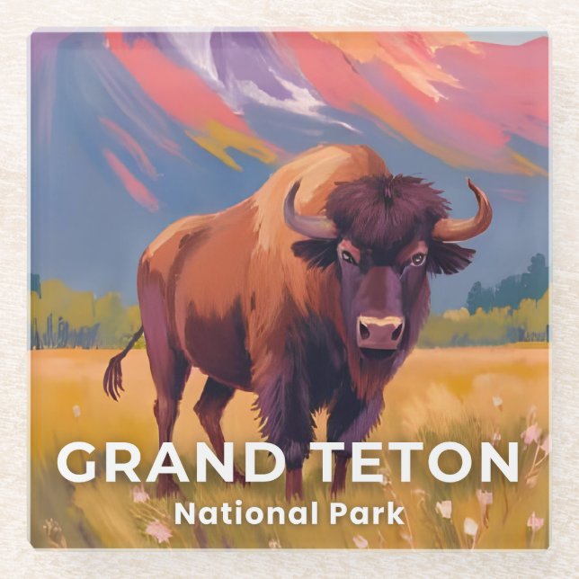 Grand Teton National Park | Bison Travel Art Glasuntersetzer (Vorderseite)