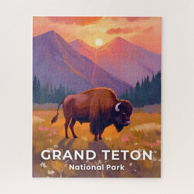Grand Teton National Park | Bison Wyoming Travel Puzzle (Vertikal)