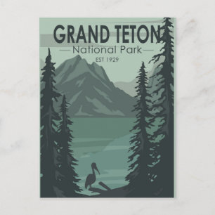 Grand Teton National Park Kranich Vintage Postkarte