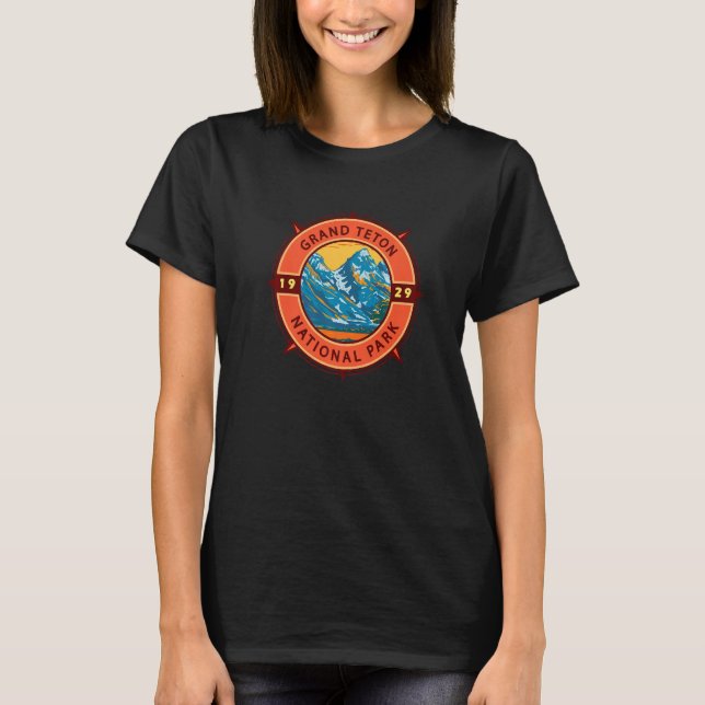 Grand Teton National Park Retro Compass Emblem Pre T-Shirt (Vorderseite)