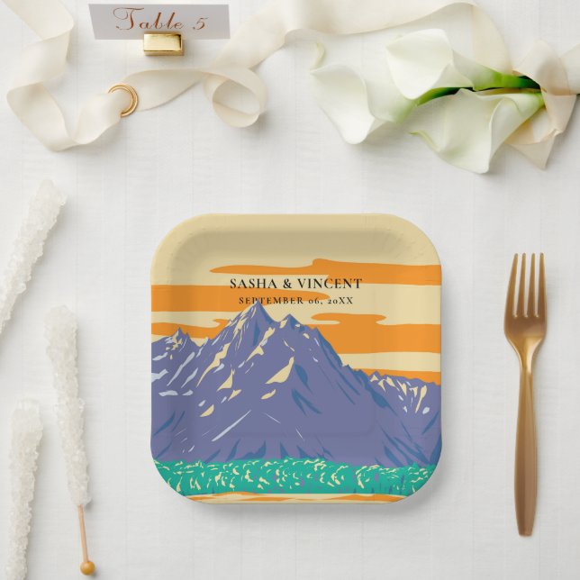 Grand Teton National Park Wedding Retro Pappteller (Hochzeit)