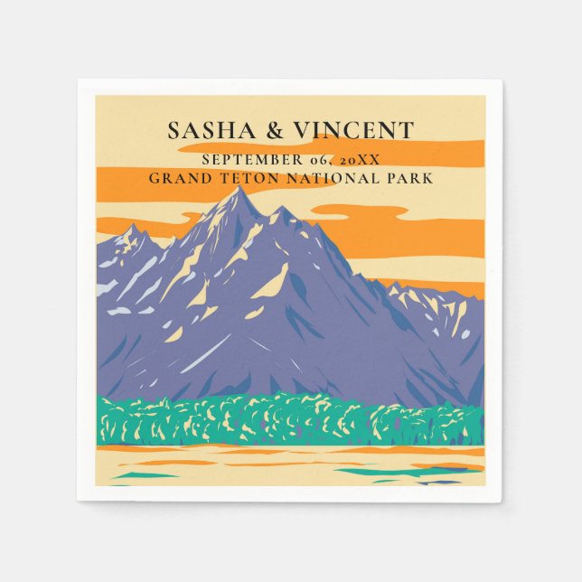 Grand Teton National Park Wedding Retro Serviette (Vorderseite)