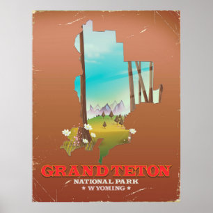 Grand Teton National Park Wyoming Karte Poster