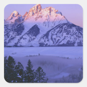 GRAND TETON NATIONAL PARK, WYOMING. USA. Nebel Quadratischer Aufkleber