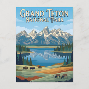 Grand Teton National Park Wyoming Vintage Reise Postkarte
