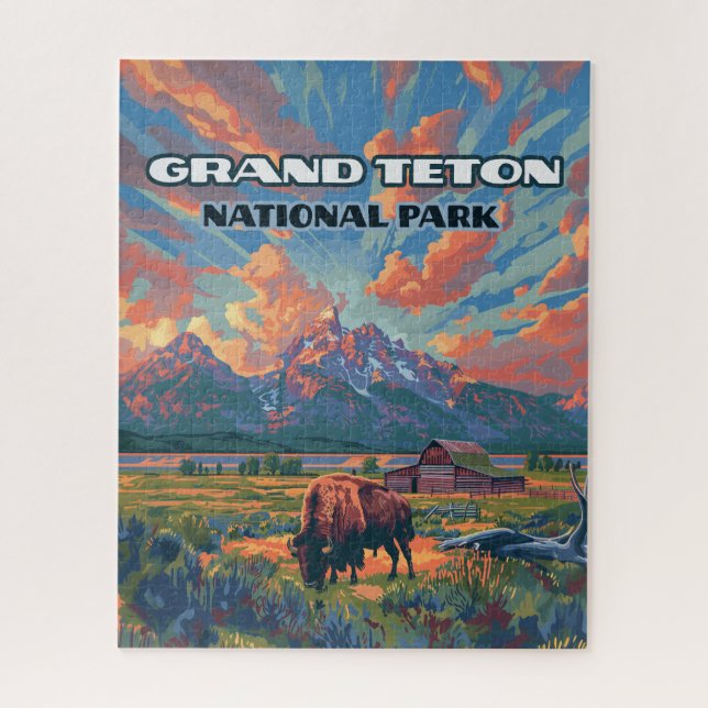 Grand Teton Nationalpark Berge Bison Wyoming Puzzle (Vertikal)